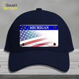 Michigan with American Flag Novelty License Plate Hat Cotton / Navy