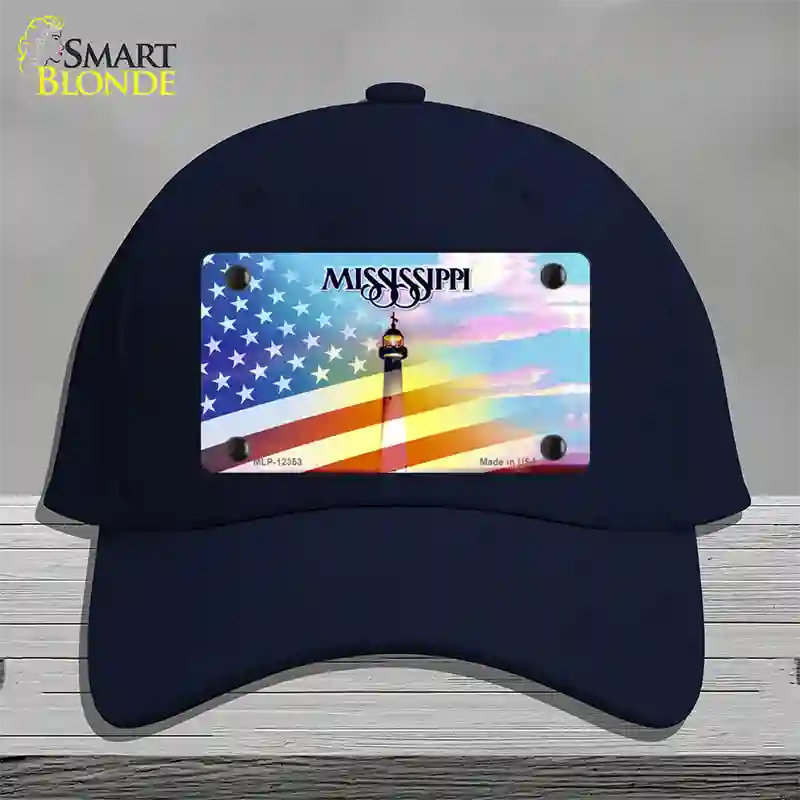 Mississippi with American Flag Novelty License Plate Hat Cotton / Navy