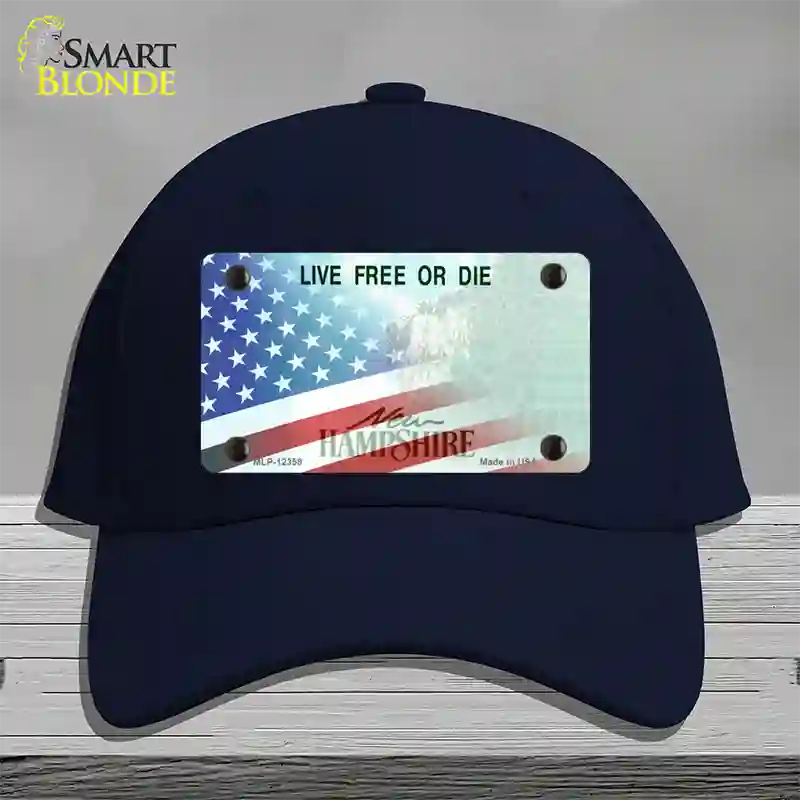 New Hampshire with American Flag Novelty License Plate Hat Cotton / Navy