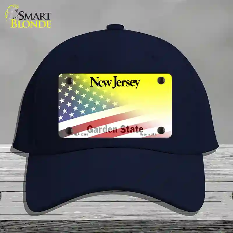 New Jersey with American Flag Novelty License Plate Hat Cotton / Navy