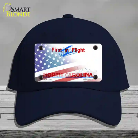 North Carolina with American Flag Novelty License Plate Hat Cotton / Navy