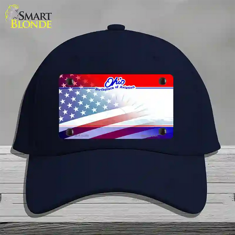 Ohio with American Flag Novelty License Plate Hat Cotton / Navy