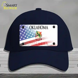 Oklahoma with American Flag Novelty License Plate Hat Cotton / Navy