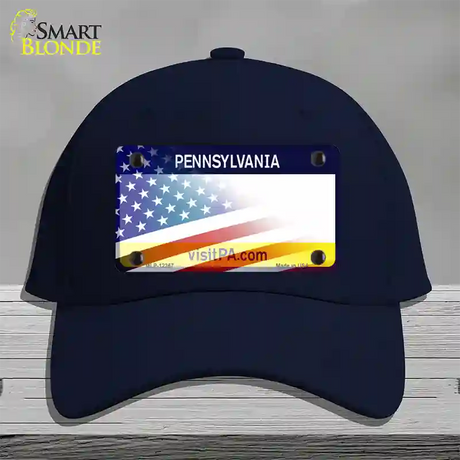 Pennsylvania with American Flag Novelty License Plate Hat Cotton / Navy