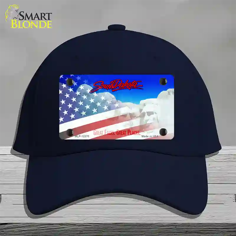 South Dakota with American Flag Novelty License Plate Hat Cotton / Navy