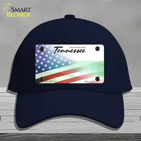 Tennessee with American Flag Novelty License Plate Hat Cotton / Navy