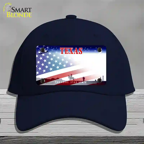 Texas with American Flag Novelty License Plate Hat Cotton / Navy