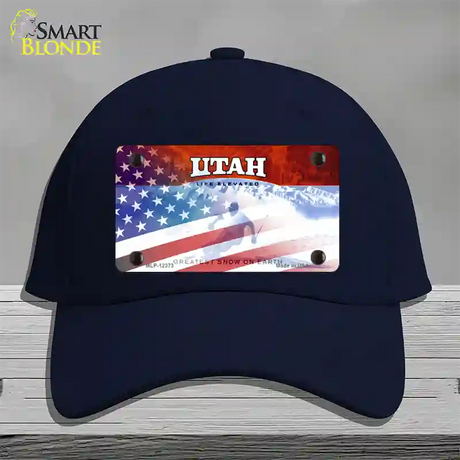 Utah with American Flag Novelty License Plate Hat Cotton / Navy