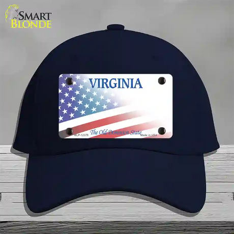 Virginia with American Flag Novelty License Plate Hat Cotton / Navy