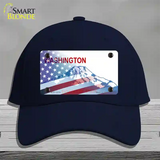 Washington with American Flag Novelty License Plate Hat Cotton / Navy