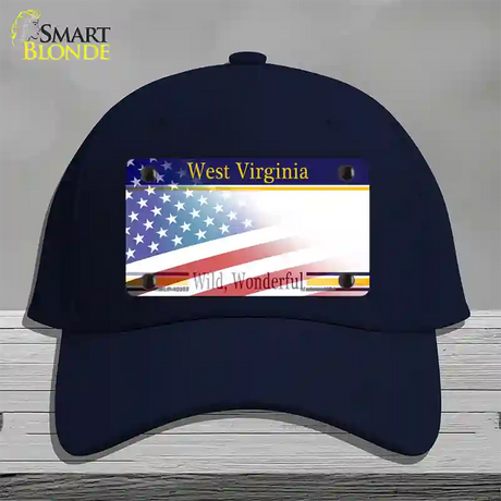 West Virginia with American Flag Novelty License Plate Hat Cotton / Navy