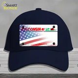 Wisconsin with American Flag Novelty License Plate Hat Cotton / Navy