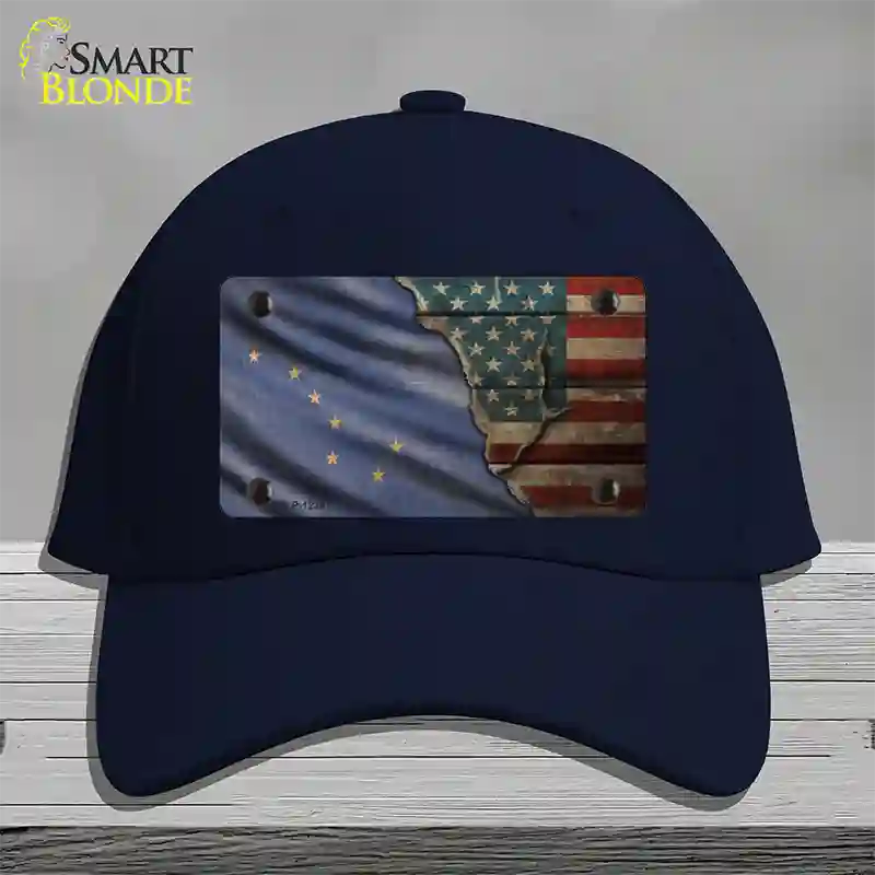 Alaska/American Flag Novelty License Plate Hat Cotton / Navy