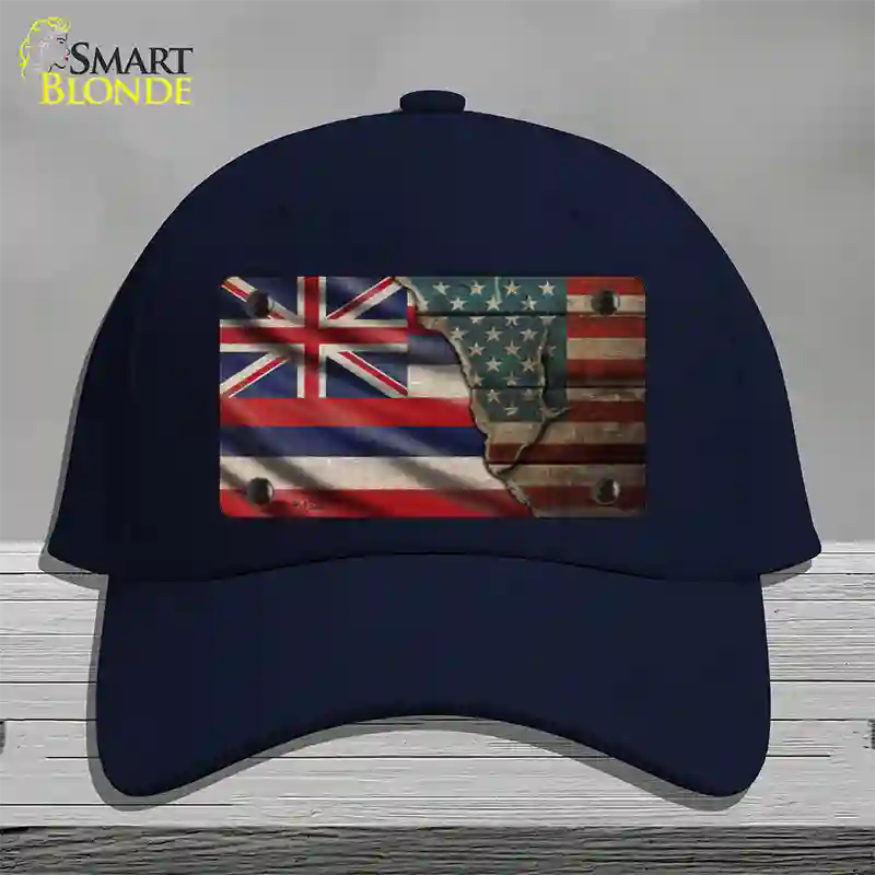 Hawaii/American Flag Novelty License Plate Hat Cotton / Navy