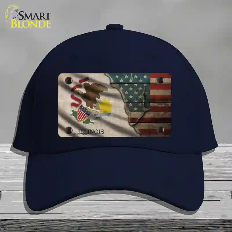 Illinois/American Flag Novelty License Plate Hat Cotton / Navy