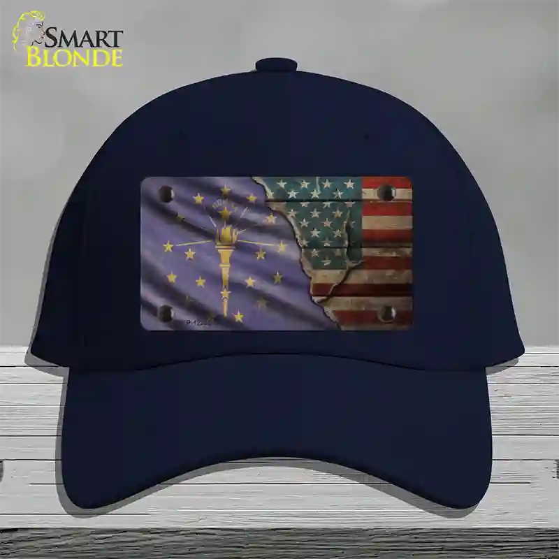 Indiana/American Flag Novelty License Plate Hat Cotton / Navy