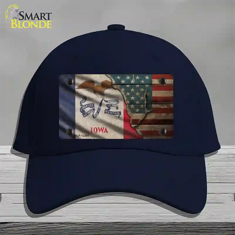 Iowa/American Flag Novelty License Plate Hat Cotton / Navy