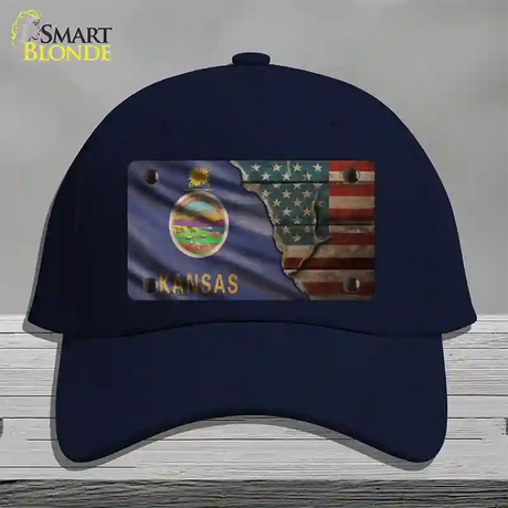 Kansas/American Flag Novelty License Plate Hat Cotton / Navy