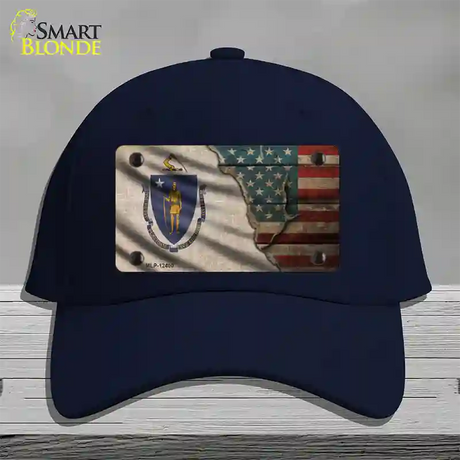 Massachusetts/American Flag Novelty License Plate Hat Cotton / Navy