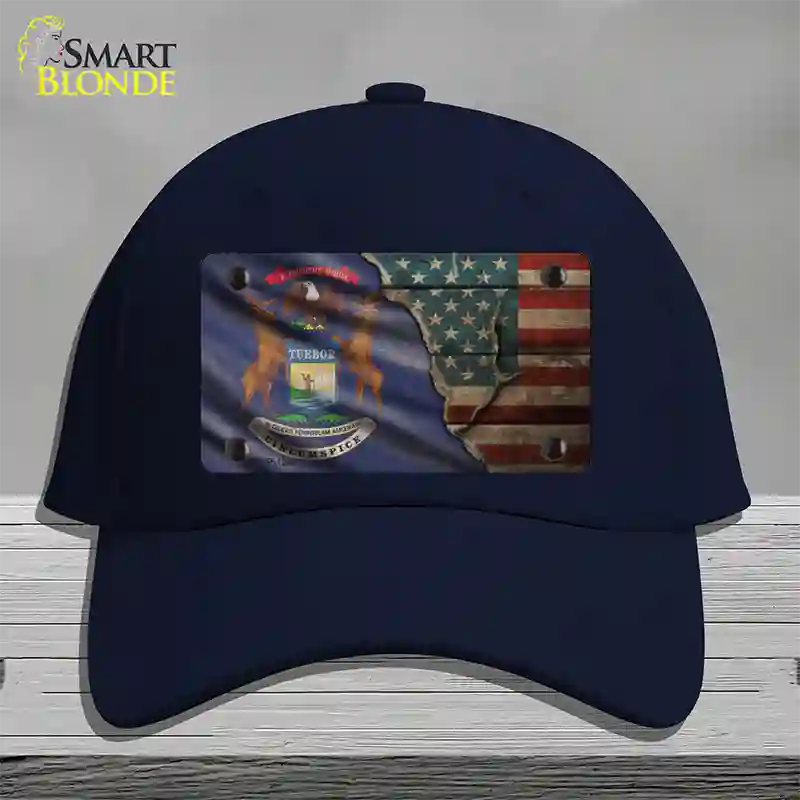 Michigan/American Flag Novelty License Plate Hat Cotton / Navy