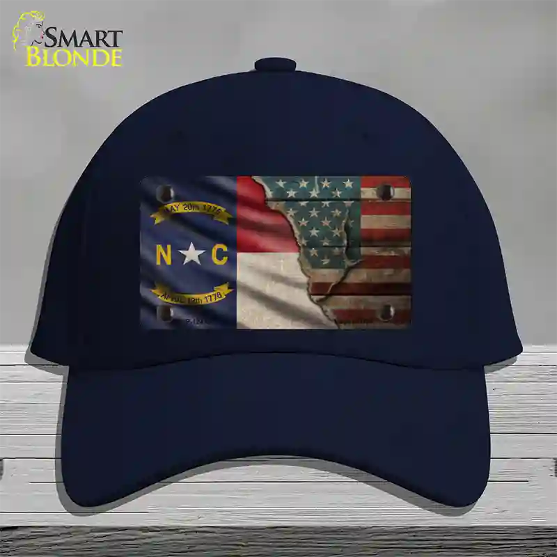 North Carolina/American Flag Novelty License Plate Hat Cotton / Navy