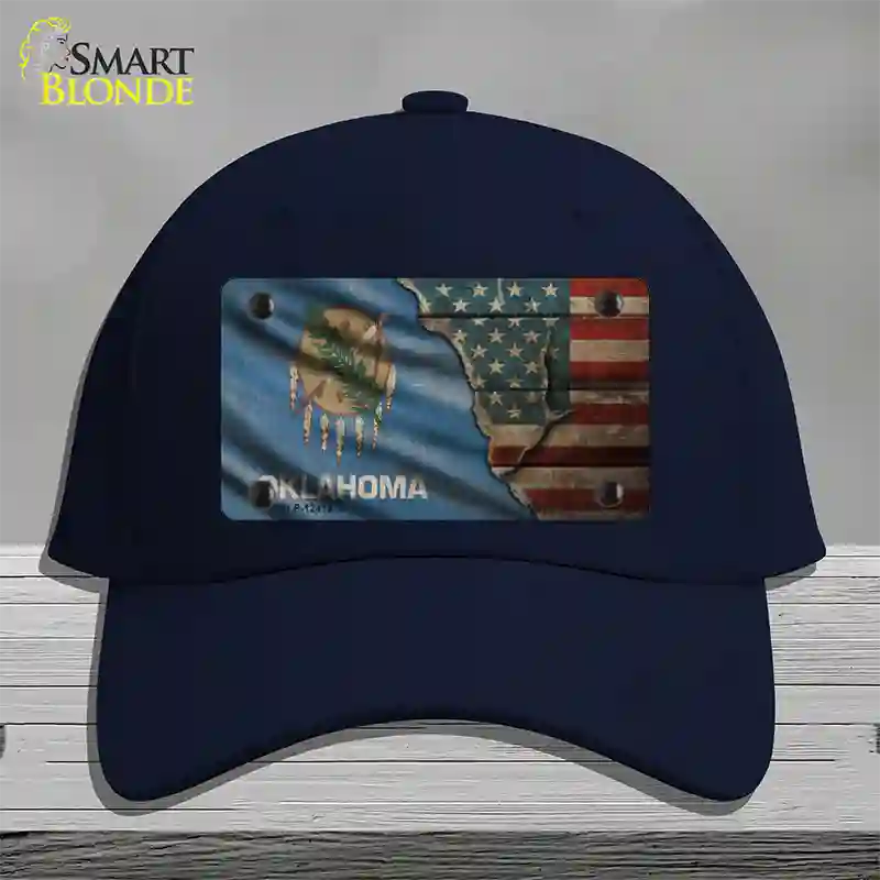 Oklahoma/American Flag Novelty License Plate Hat Cotton / Navy