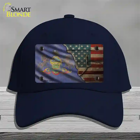 Pennsylvania/American Flag Novelty License Plate Hat Cotton / Navy