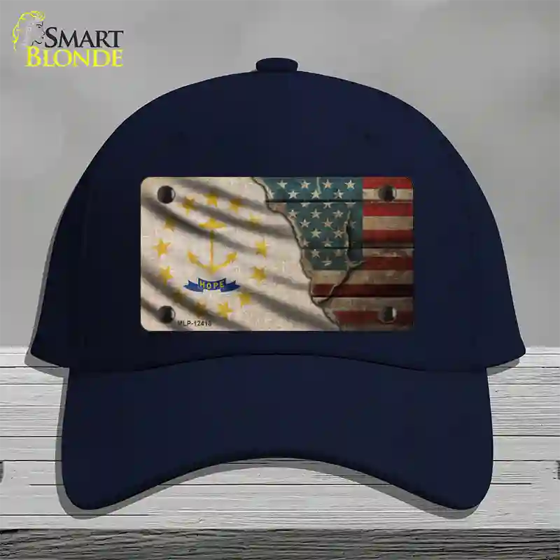 Rhode Island/American Flag Novelty License Plate Hat Cotton / Navy