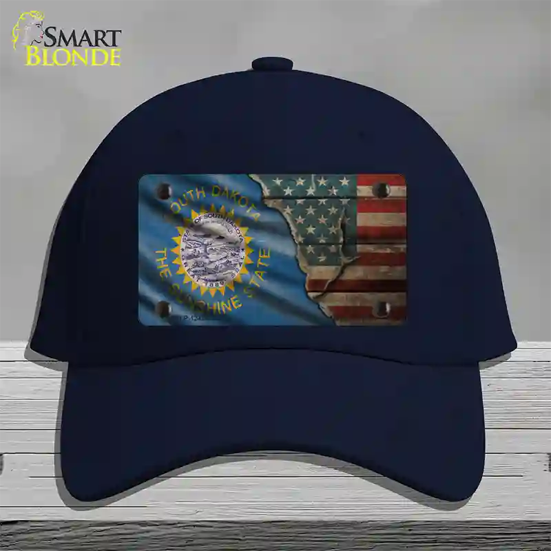 South Dakota/American Flag Novelty License Plate Hat Cotton / Navy