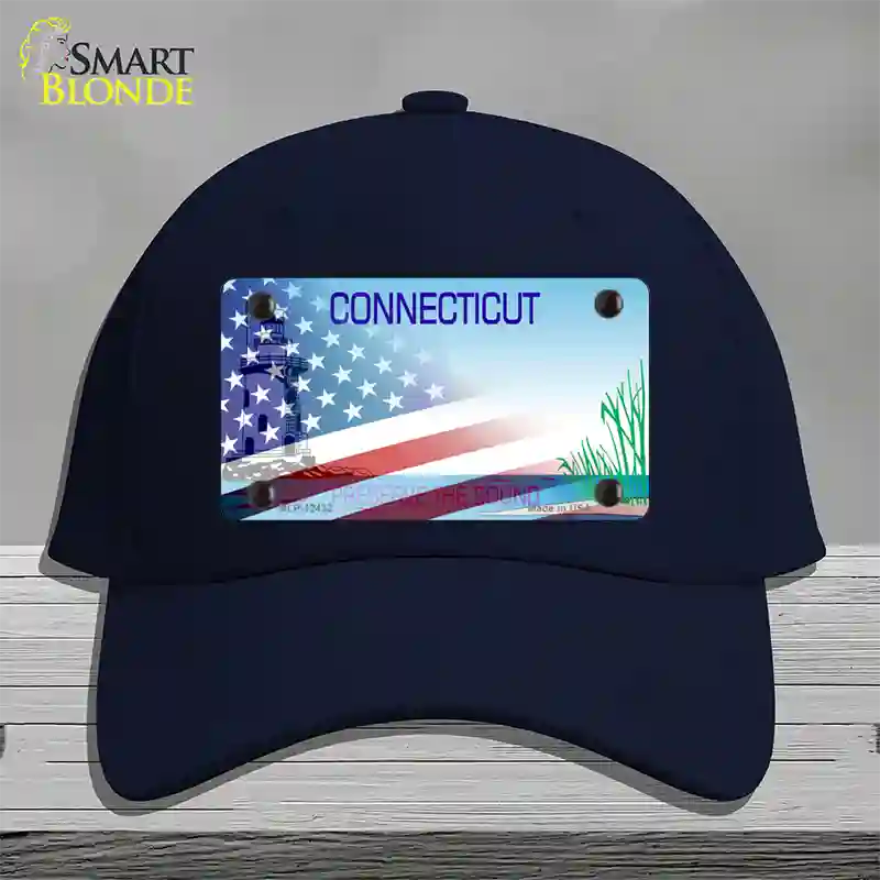 Connecticut Preserve with American Flag Novelty License Plate Hat Cotton / Navy