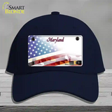 Maryland State with American Flag Novelty License Plate Hat Cotton / Navy