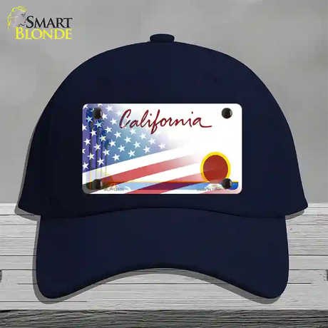 California Palm Plate American Flag Novelty License Plate Hat Cotton / Navy