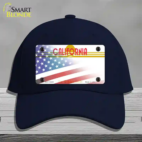 California Golden with American Flag Novelty License Plate Hat Cotton / Navy