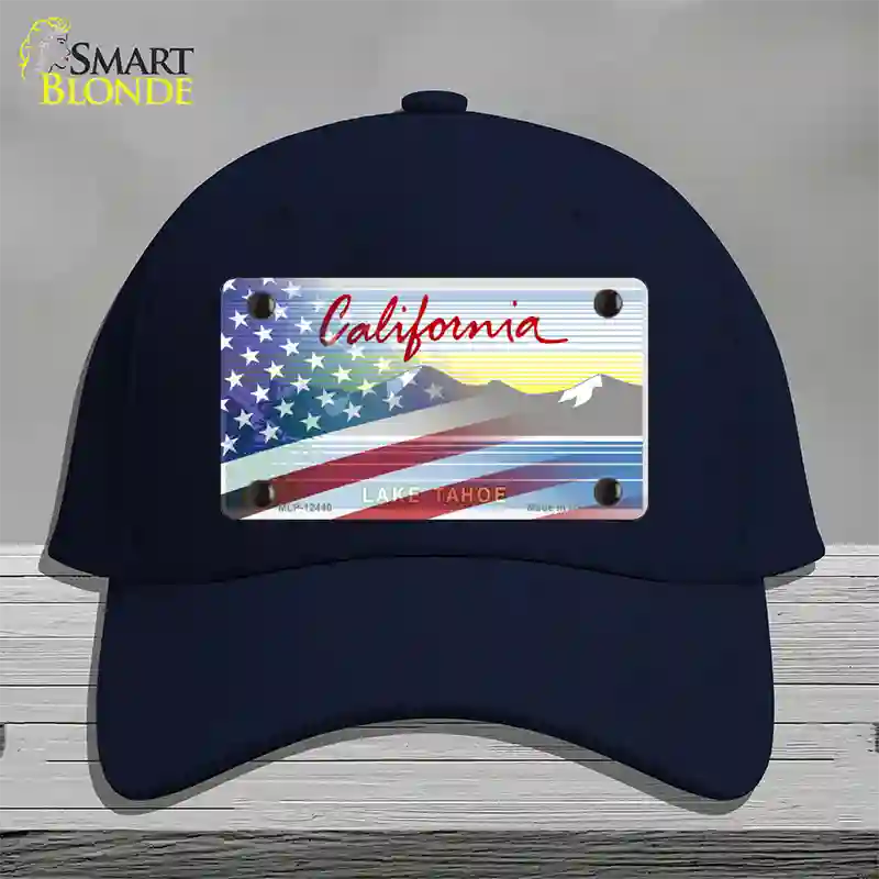 California Tahoe Plate American Flag Novelty License Plate Hat Cotton / Navy