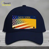 New York Yellow with American Flag Novelty License Plate Hat Cotton / Navy