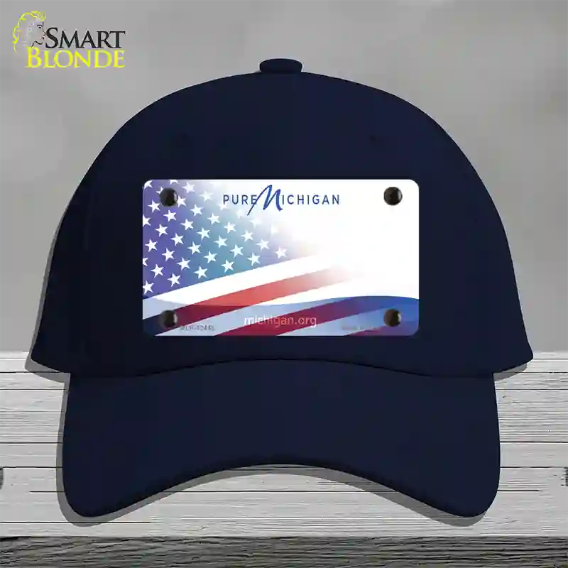 Pure Michigan Plate American Flag Novelty License Plate Hat Cotton / Navy