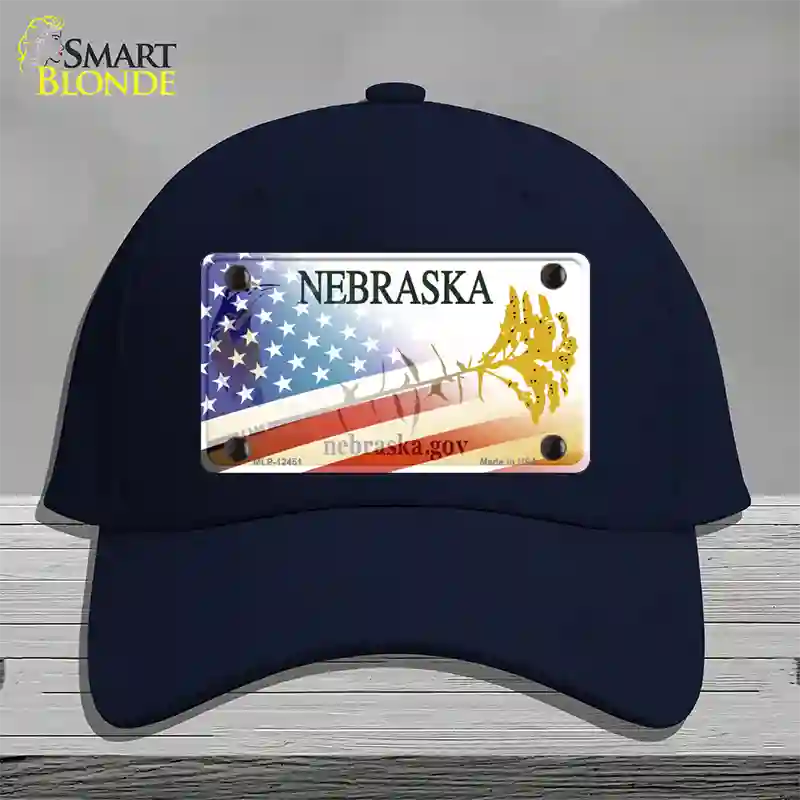 Nebraska Plate American Flag Novelty License Plate Hat Cotton / Navy