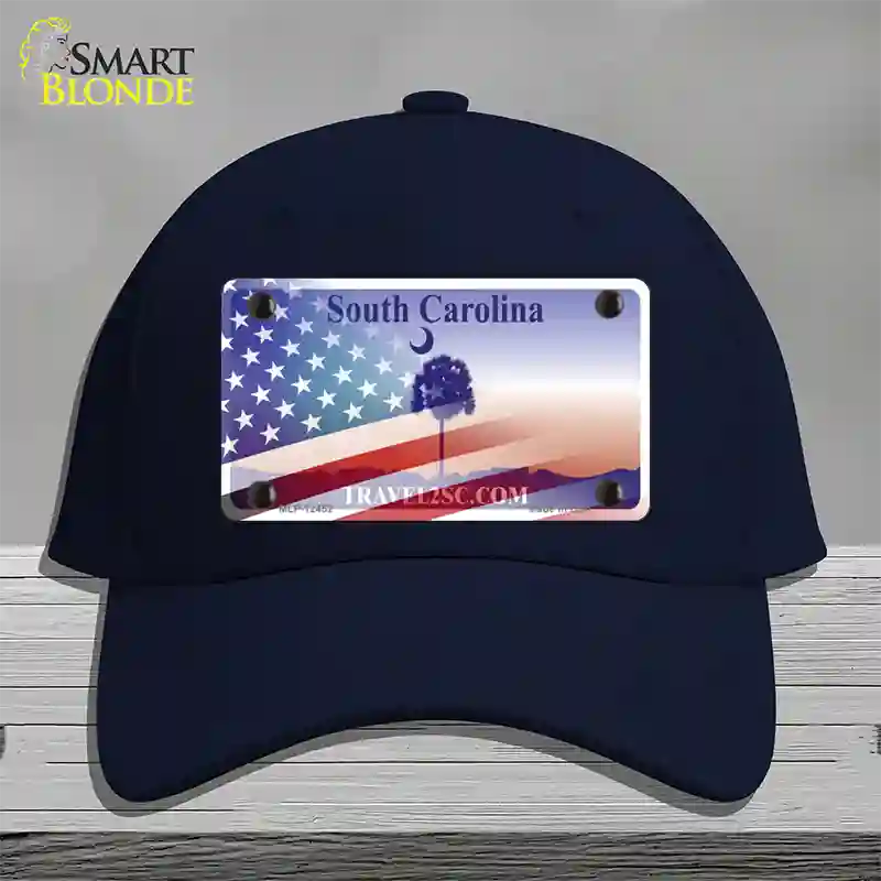 South Carolina Travel Plate American Flag Novelty License Plate Hat Cotton / Navy