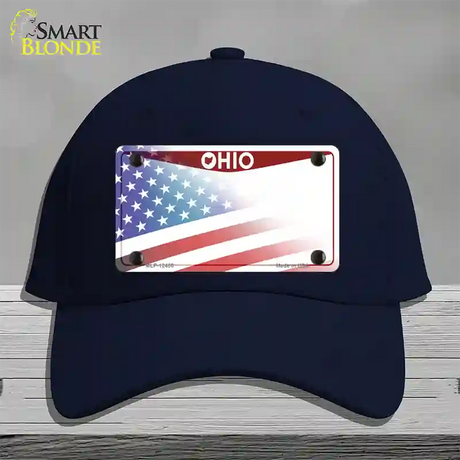 Ohio State American Flag Novelty License Plate Hat Cotton / Navy