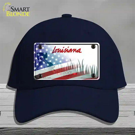 Louisiana 200 Years with American Flag Novelty License Plate Hat Cotton / Navy