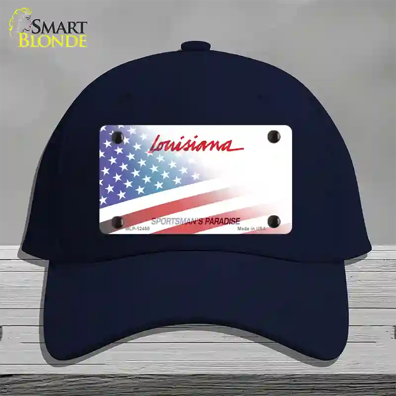 Louisiana Plate American Flag Novelty License Plate Hat Cotton / Navy