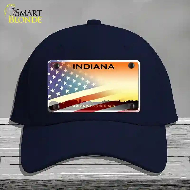 Indiana Amber Waves Plate American Flag Novelty License Plate Hat Cotton / Navy