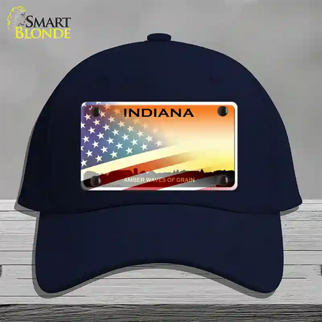 Indiana Amber Waves Plate American Flag Novelty License Plate Hat Cotton / Navy