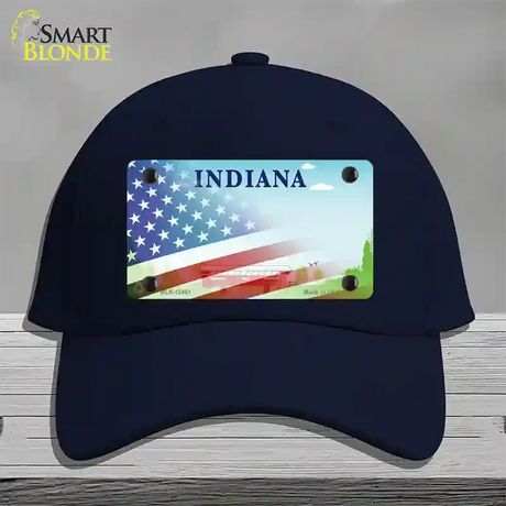 Indiana Bridge Plate American Flag Novelty License Plate Hat Cotton / Navy