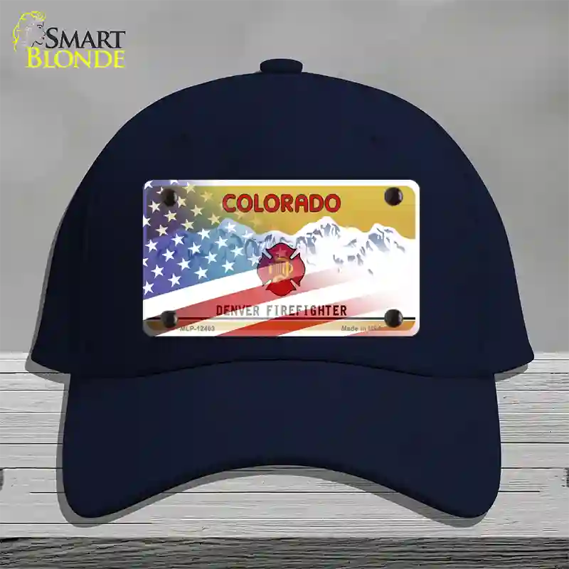 Colorado Firefighter Plate American Flag Novelty License Plate Hat Cotton / Navy