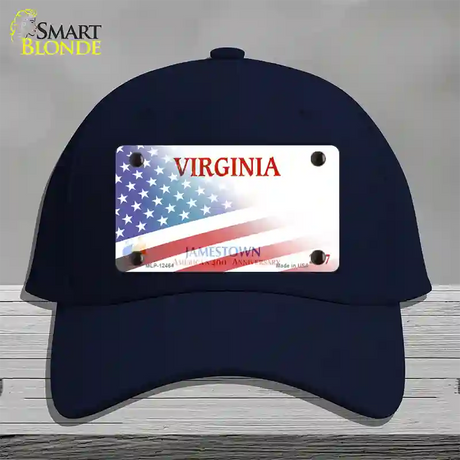 Virginia Jamestown with American Flag Novelty License Plate Hat Cotton / Navy