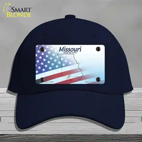 Missouri Show Me with American Flag Novelty License Plate Hat Cotton / Navy