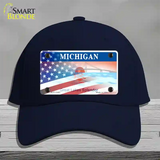 Michigan Splendor with American Flag Novelty License Plate Hat Cotton / Navy