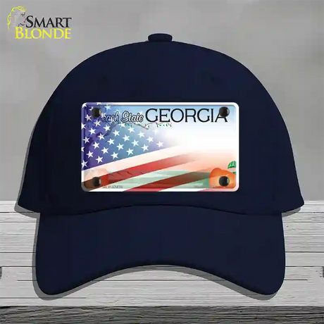 Georgia Peach with American Flag Novelty License Plate Hat Cotton / Navy