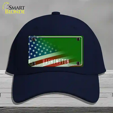 Washington Green with American Flag Novelty License Plate Hat Cotton / Navy